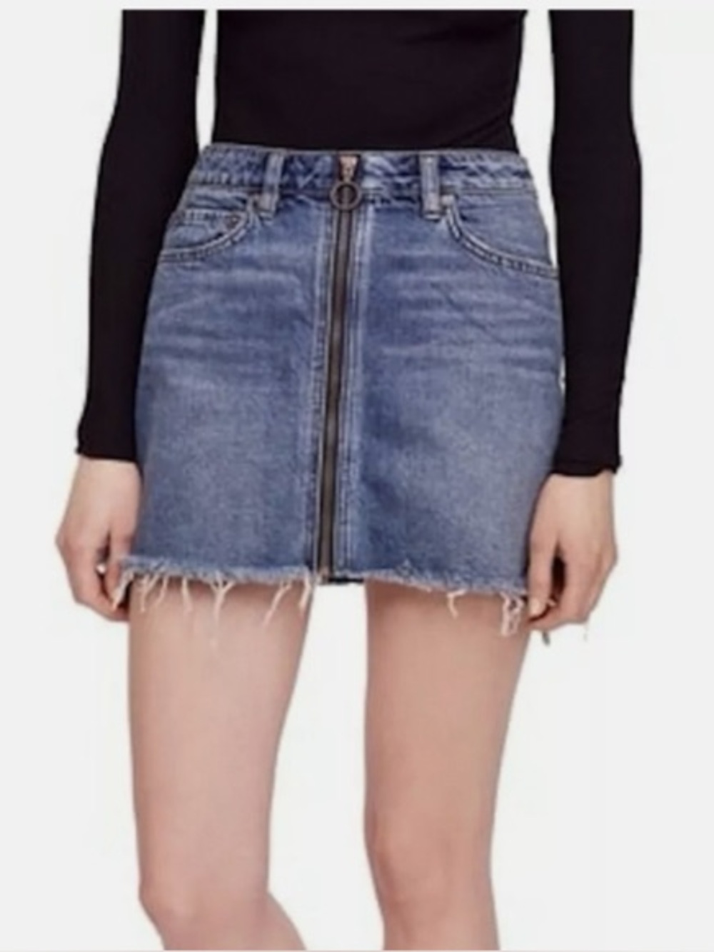 Free People Front Zip Denim Mini Skirt